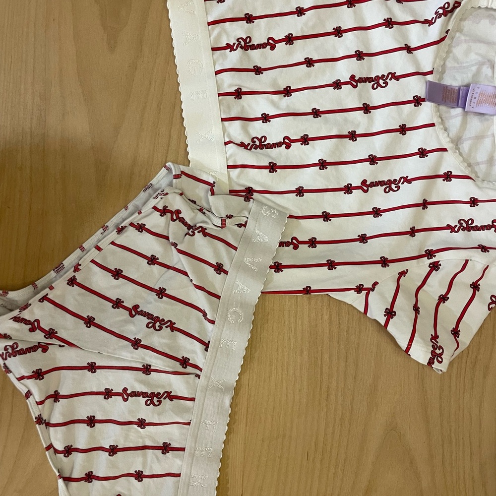 Savage X Fenty Red and Cream Striped Lingerie Set